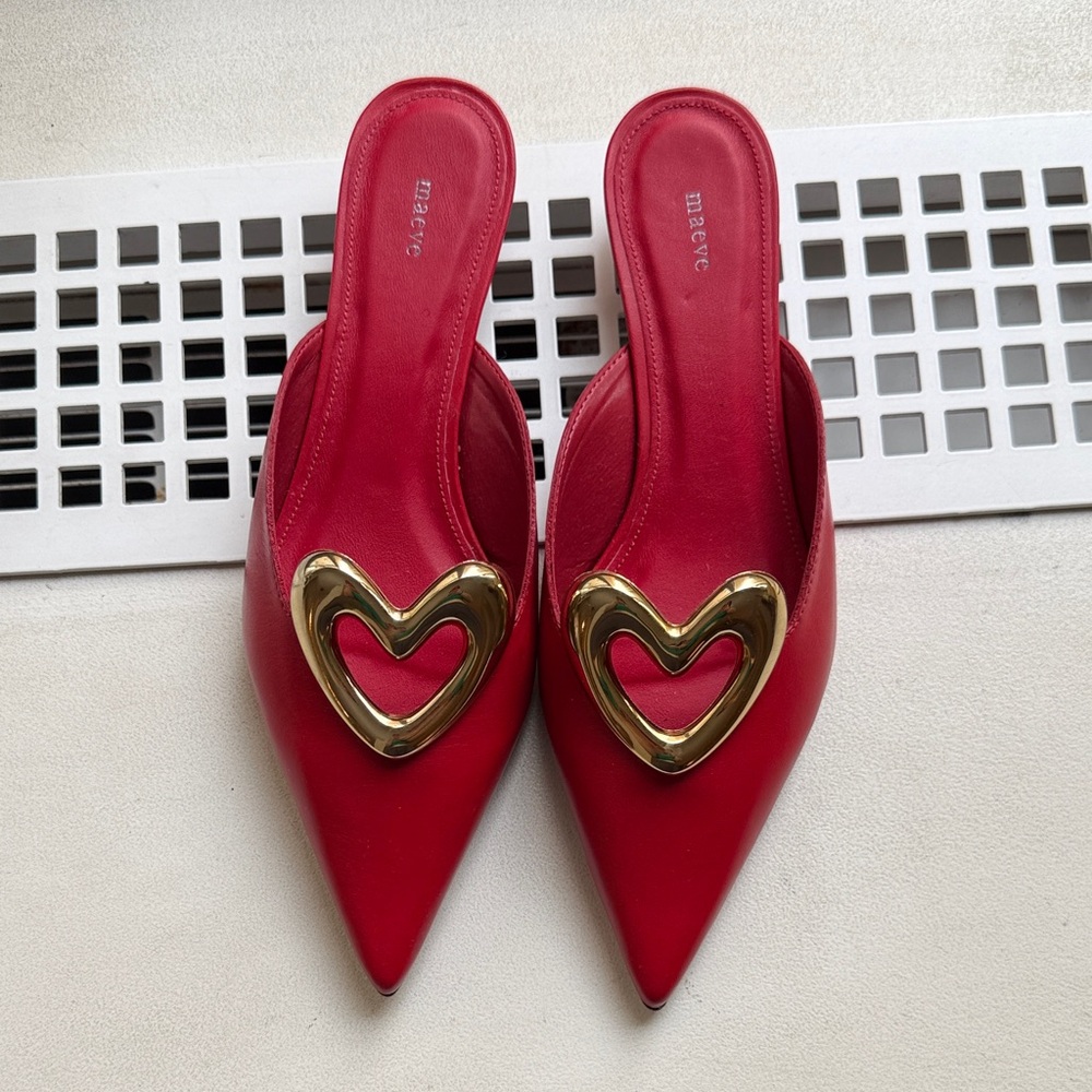 Maeve Red Mules with Gold Heart Accent